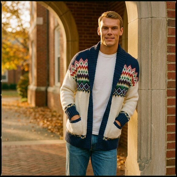 American Eagle Outfitters Other - American Eagle Mens Medium Fair Isle Shawl Collar Cardigan Sweater Wool Blend
